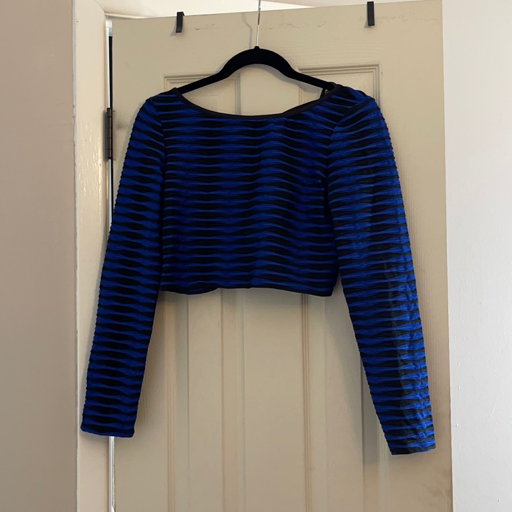 Blue and black open back crop top